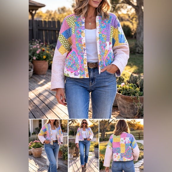 Handmade Upcycled Colorful Patchwork Women's Jacket - Picture 14 of 14